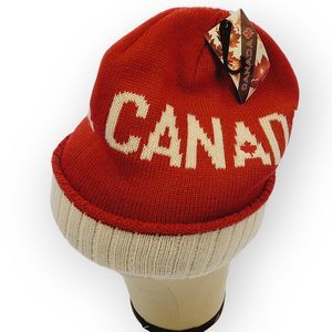 Canada Winter Adult Beanie Hat Red White Spell Out 100% Acrylic Midway